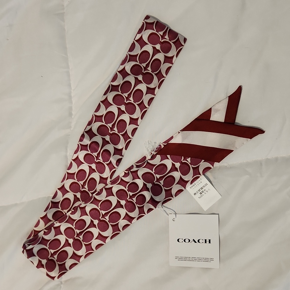 NWT new Coach skinny scarf tie around neck or purse Raspberry color 😍